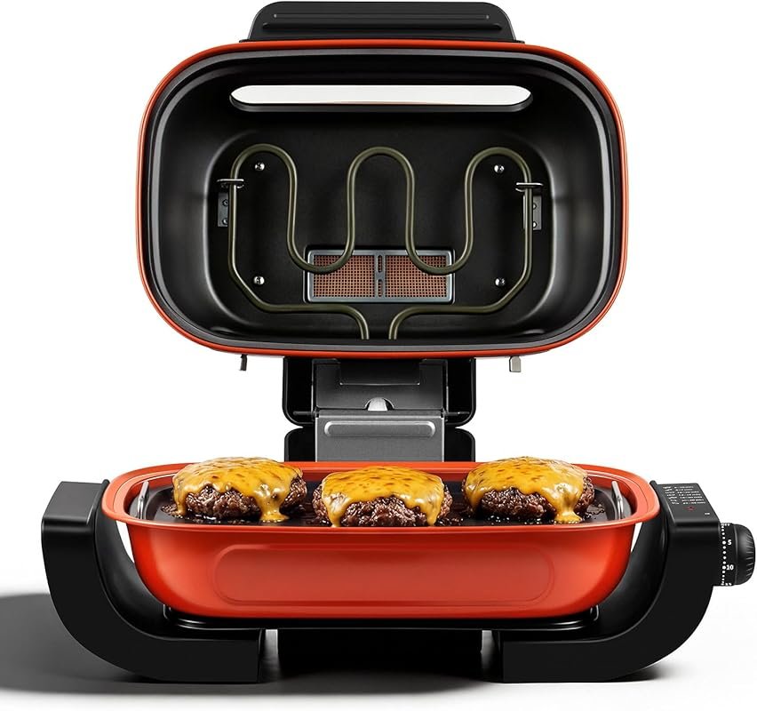 Techwood 3-in-1 Indoor Grill & Roaster with Odor Filter & Timer Contro