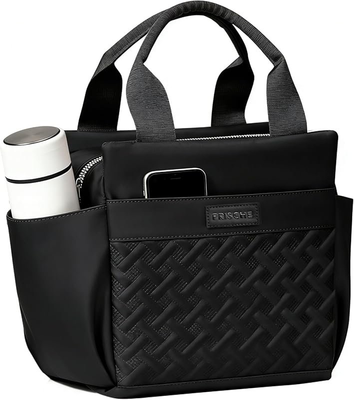 Large Reusable Insulated Lunch Bag for Women – Side Pockets & Bottle H