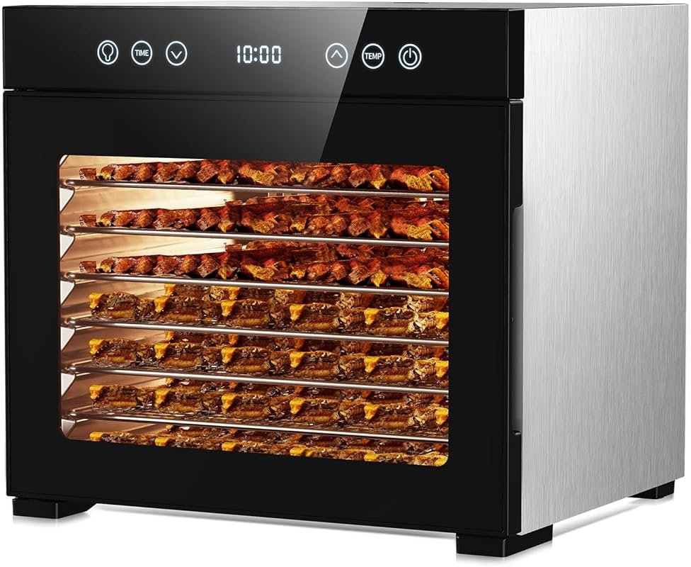 Powerful Food Dehydrator with 8 Stainless Steel Trays, 48-Hour Timer, 