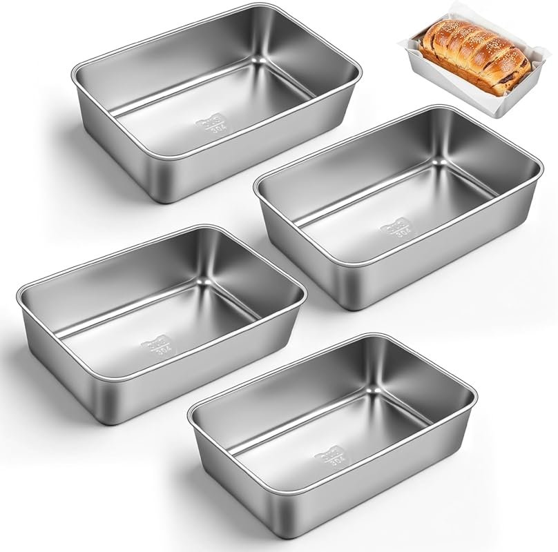 4 Pack 304 Stainless Steel Loaf Pans with Liners, 8.8x5.9 Inch, Oven &