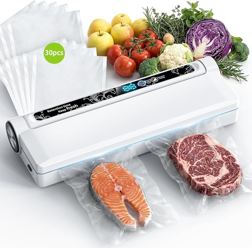95KPA Fast-Vacuum Sealer for Dry & Moist Food, 30 Bags Included, Autom