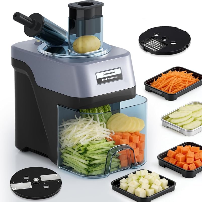 BLEOU 5-in-1 Commercial Electric Vegetable Chopper with Magnetic Lid &