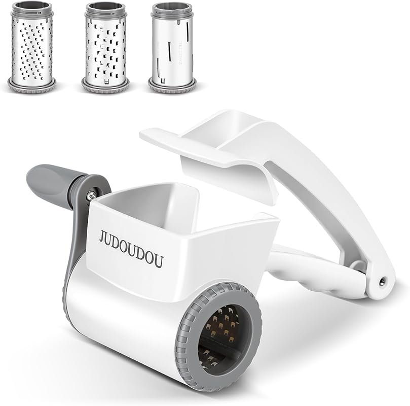 Classic Hand Crank Cheese Grater with 3 Stainless Steel Drums for Hard