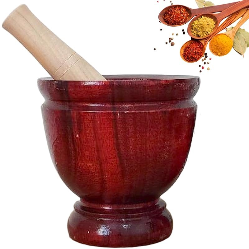 6 Inch Safe Manual Natrua Thai Wooden Mortar & Pestle Set for Herb, Ga