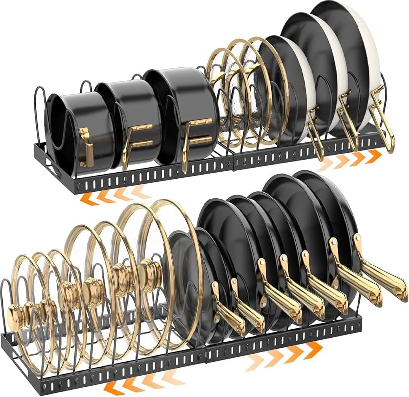 2PACK Expandable Pots and Pans Organizer with 32 Dividers for Kitchen 