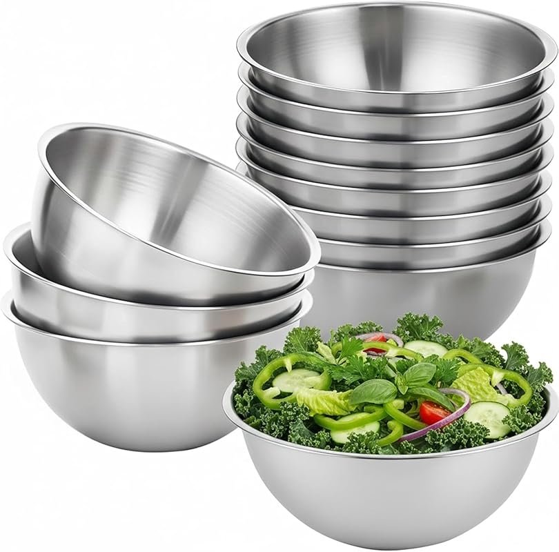 12-Piece 304 Stainless Steel Mixing Bowls with Graduations, Reusable S