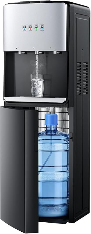 Self-cleaning bottom-loading 3-temp water dispenser with night light, 