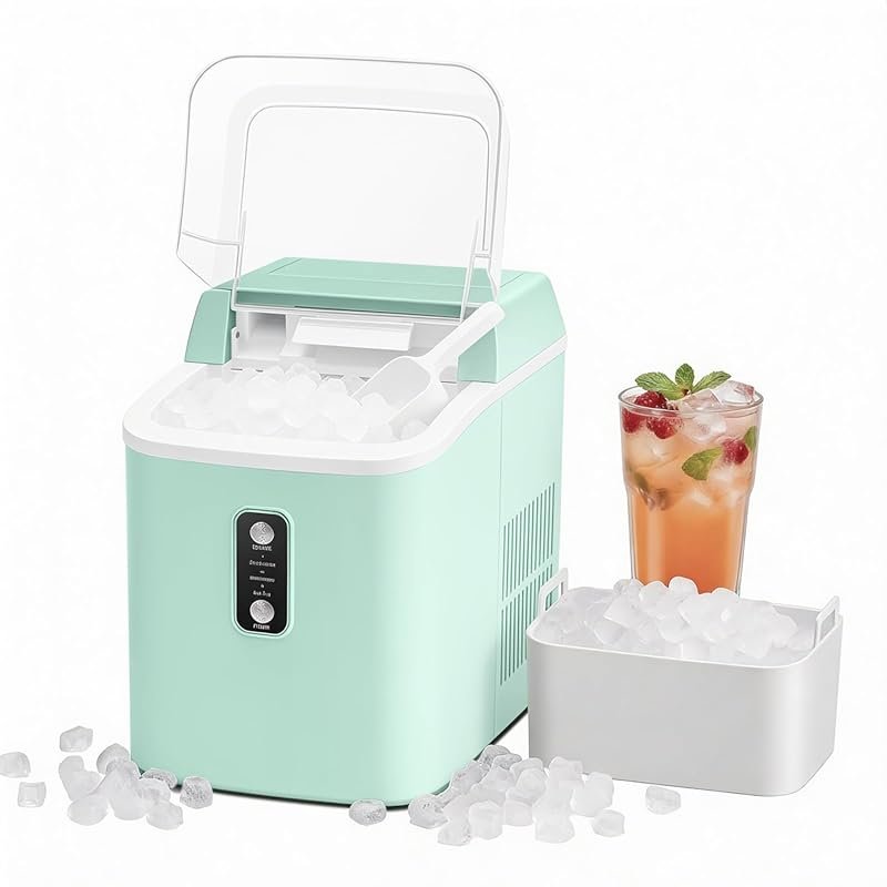 Compact Nugget Ice Maker with Removable Basket & Scoop, 24 lbs/24H, Se