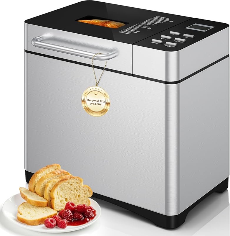 Manastin 19-in-1 Bread Maker Pro with Fruit/Nut Dispenser & Stainless 