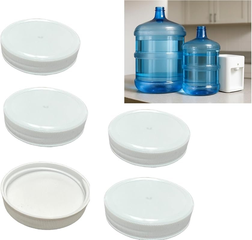 53mm White Reusable Water Jug Caps with Foam Liners, 5-Pack for Americ
