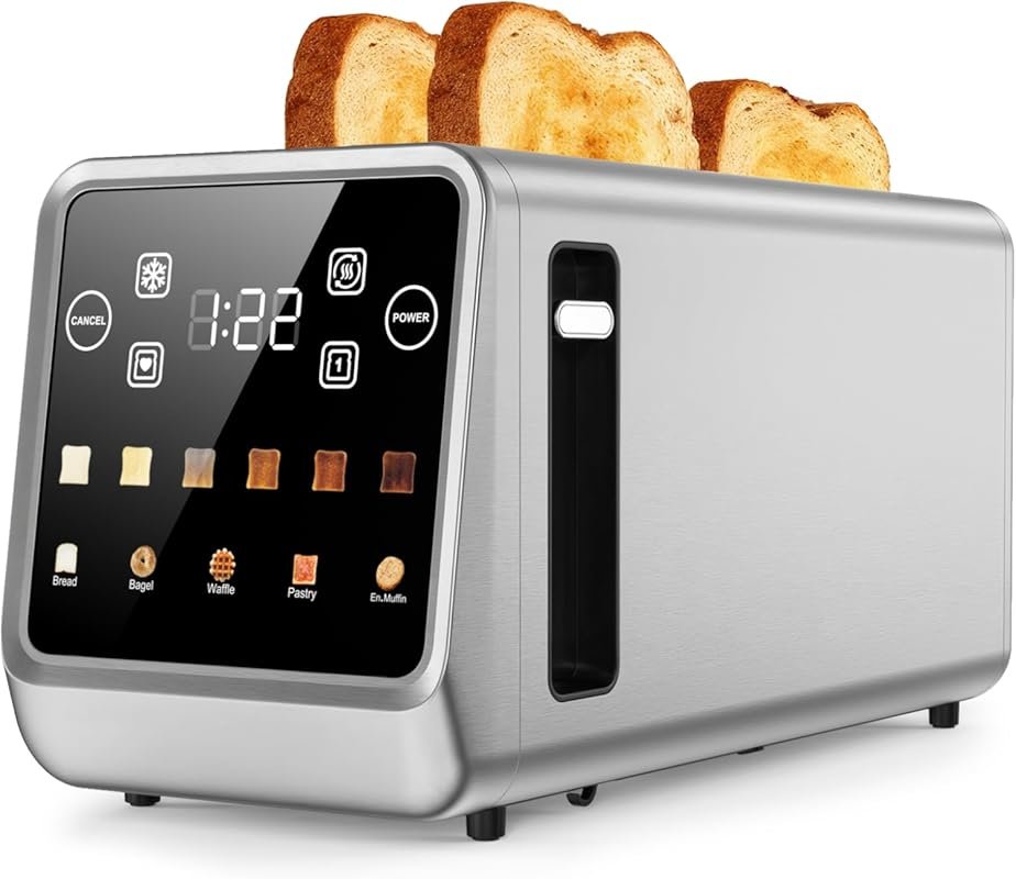 Digital Touchscreen 4 Slice Toaster with Countdown Timer, Wide Slots f