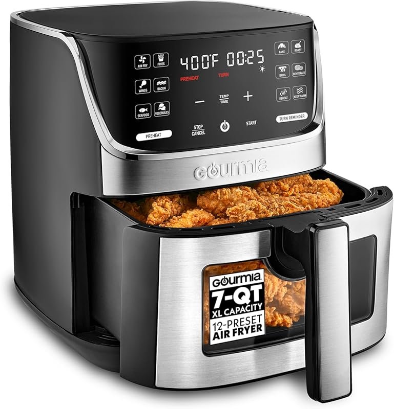 Gourmia 7Qt Air Fryer with LED Display, 12 Presets, FryForce 360°, Dis