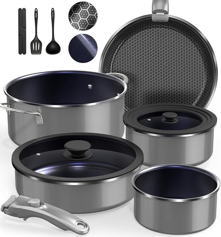 DUXANO 12-Piece Ceramic Nonstick Cookware with Removable Handle, PFAS-