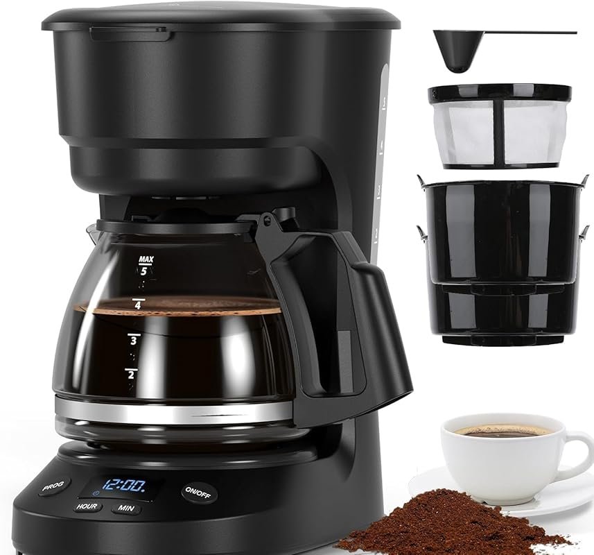 Electactic 5 Cup Programmable Coffee Maker with 24H Delay Brew & 2H Ke