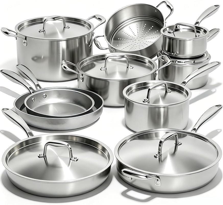 Umite Chef 17-Piece 5-Ply Clad Stainless Steel Cookware Set with Lids,