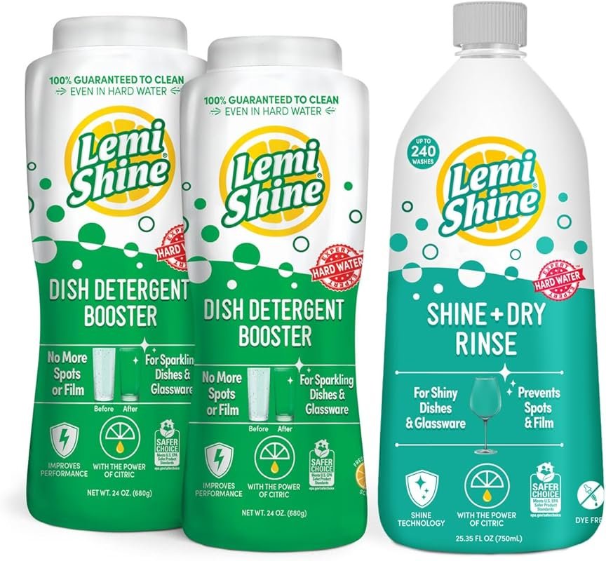 Lemi Shine Dish Detergent Booster & Rinse Aid Combo - Hard Water Stain