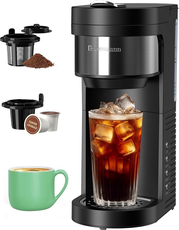 Single Serve Hot & Iced Coffee Maker for K Cups & Grounds, 6–24oz, Com