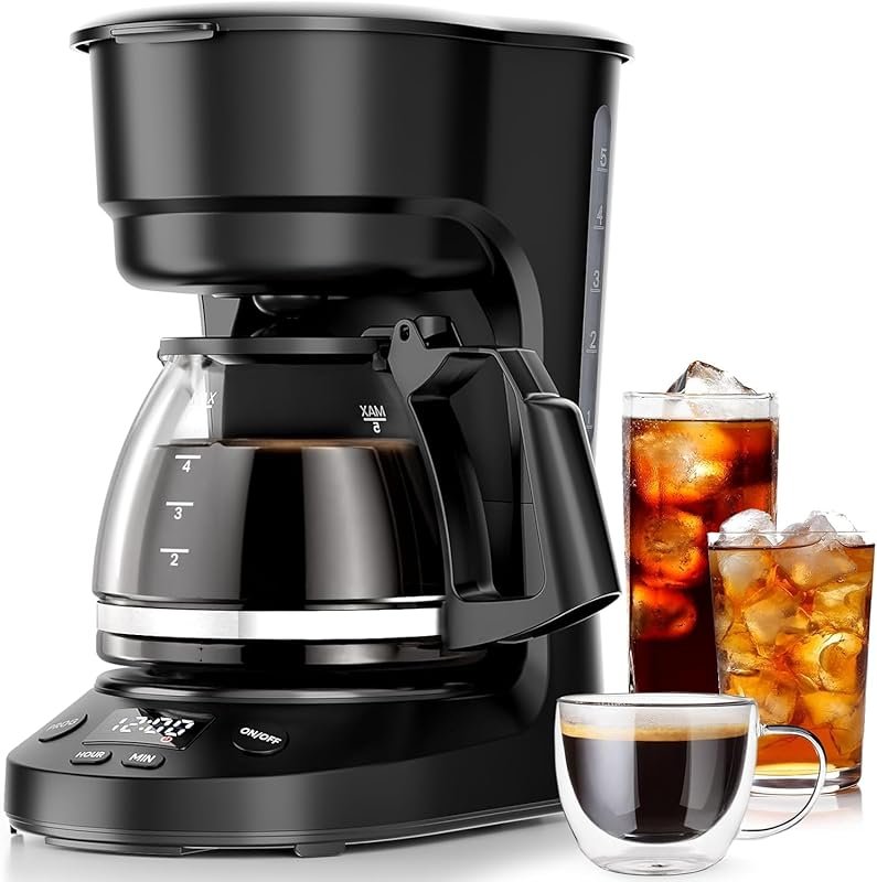 Kismile 5-Cup Drip Coffee Machine with LED Display, Timer, Dry-Boil Pr