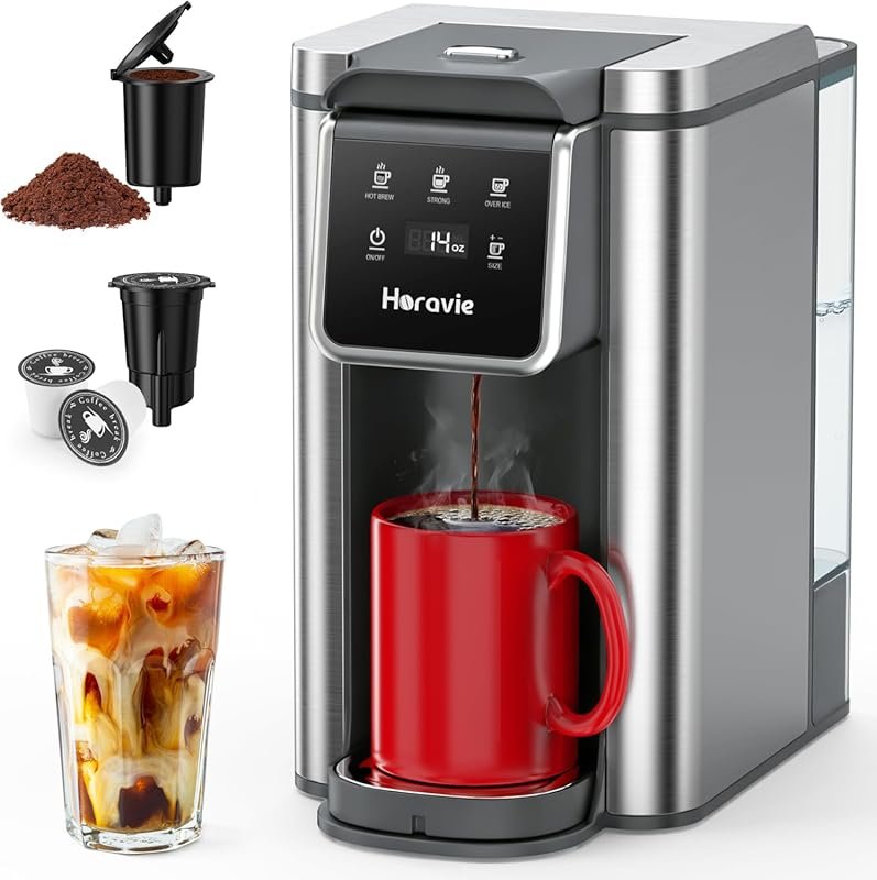 Stainless Steel Single Serve Coffee Maker, 50oz Tank, Brews K-Cup & Gr
