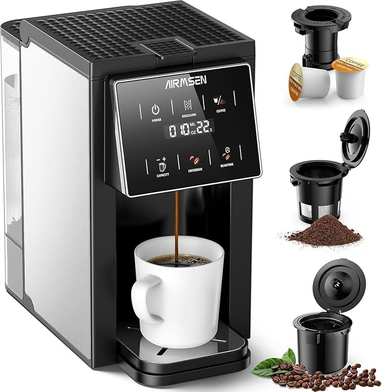 AIRMSEN Grind & Brew Single-Serve Coffee Maker with Built-in Grinder (