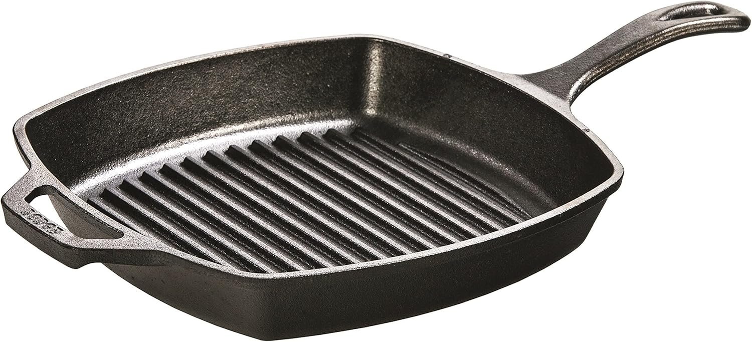 Lodge Square Cast Iron Grill Pan, Pre-Seasoned 10.5