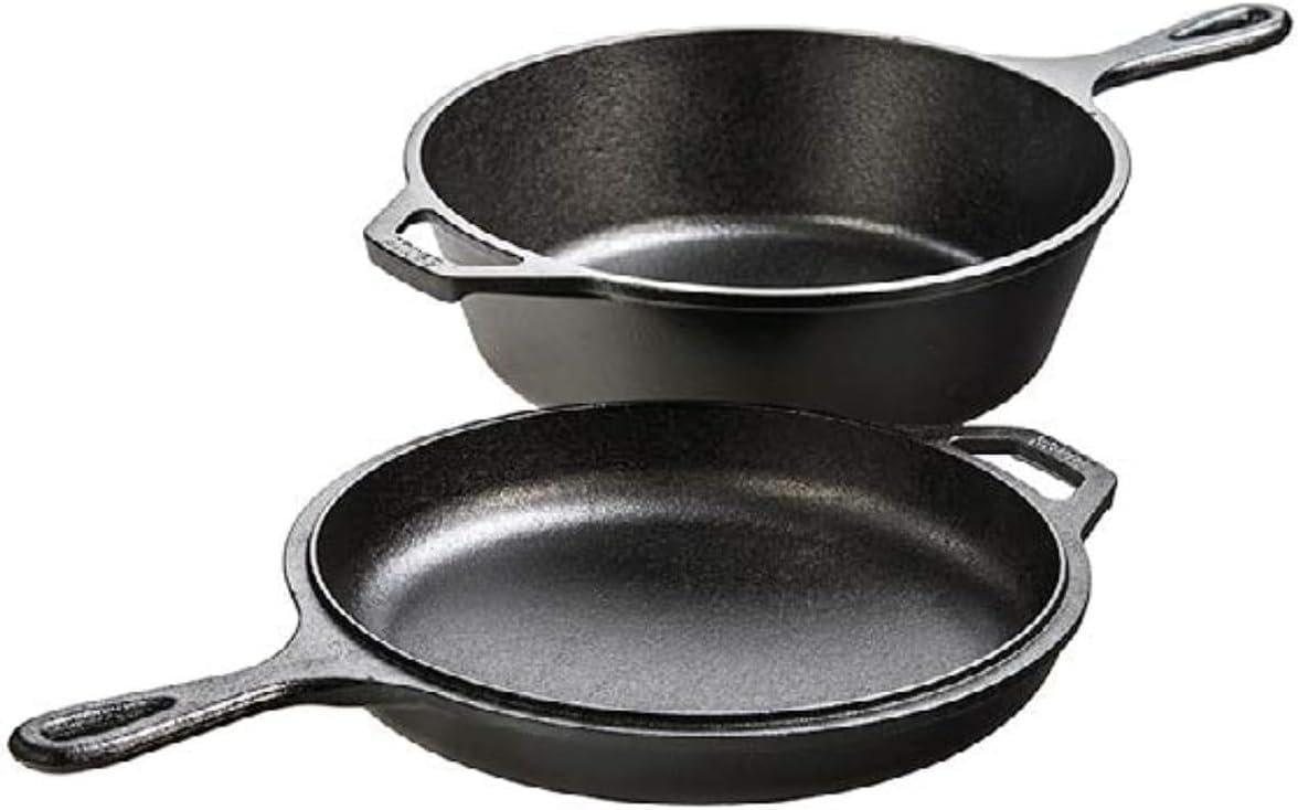 Lodge USA 2-in-1 Cast Iron Dutch Oven with Skillet Lid, 3.2Qt for Sour