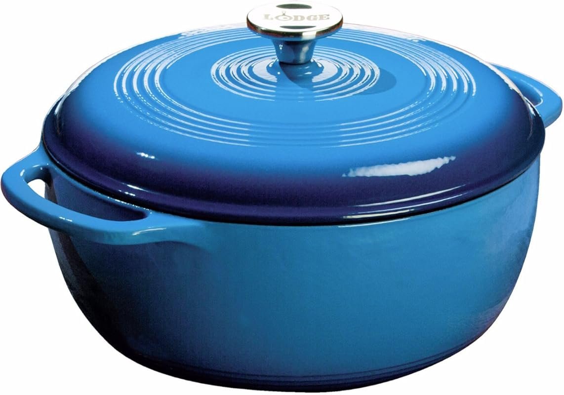 Lodge Enamel Cast Iron Dutch Oven – 6 Quart, Caribbean Blue, Ideal for