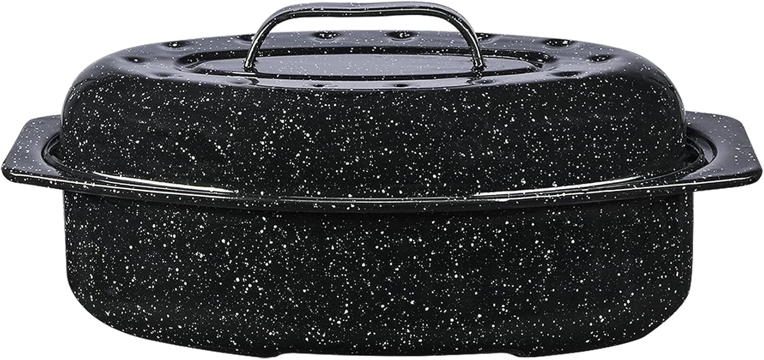 Granite Ware 13-Inch Oval Enameled Steel Roaster with Lid, Holds Up to