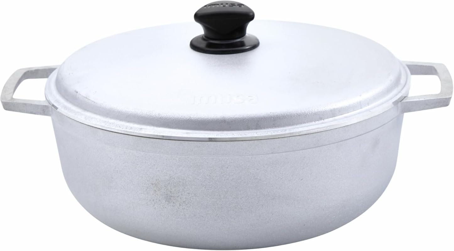 IMUSA 7.5-Quart Traditional Natural Caldero with Lid, Silver, Made in 