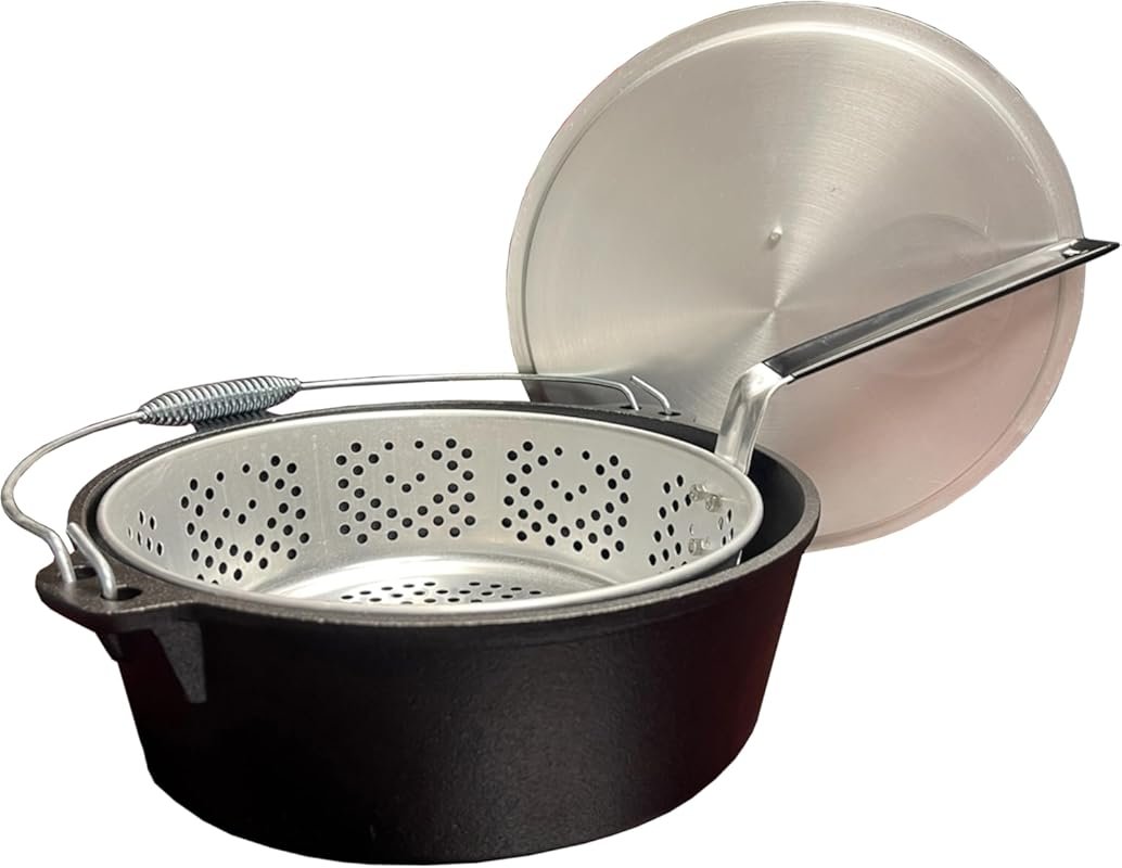 King Kooker CIFFB 6-Quart Cast-Iron Dutch Oven with Aluminum Lid & Fry