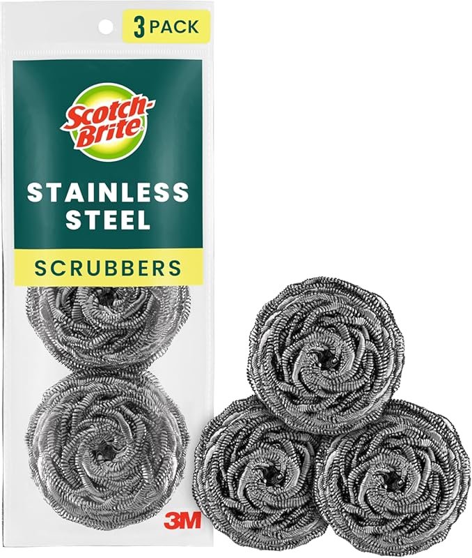 Scotch-Brite Stainless Steel Scrubbers for Tough Baked-On Messes on Di