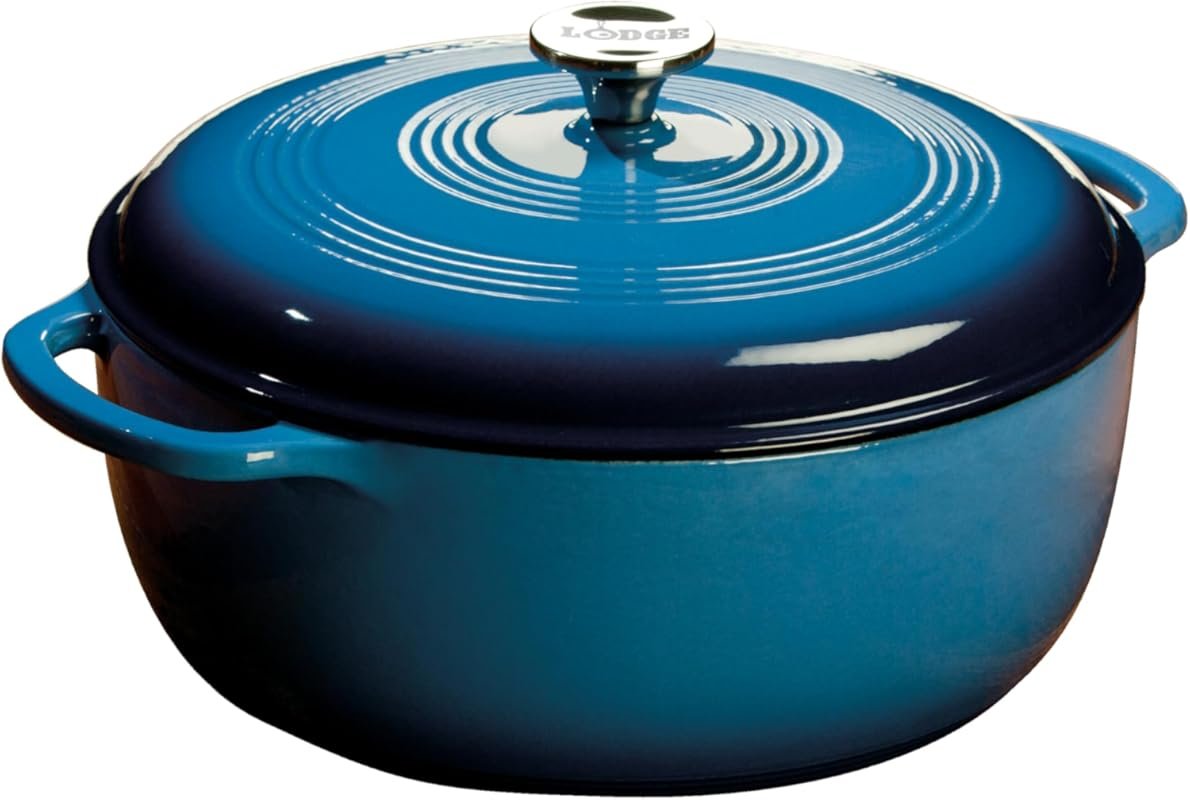 Lodge Essential Enamel Cast Iron 7.5 Qt Dutch Oven, Oven Safe to 500°F