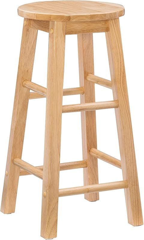 Linon Natural Barstool with Round Seat, 24-Inch High Chair for Kitchen