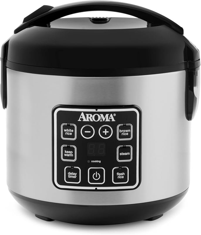 AROMA Digital Rice Cooker, 4-Cup Uncooked / 8-Cup Cooked, Steamer & Mu