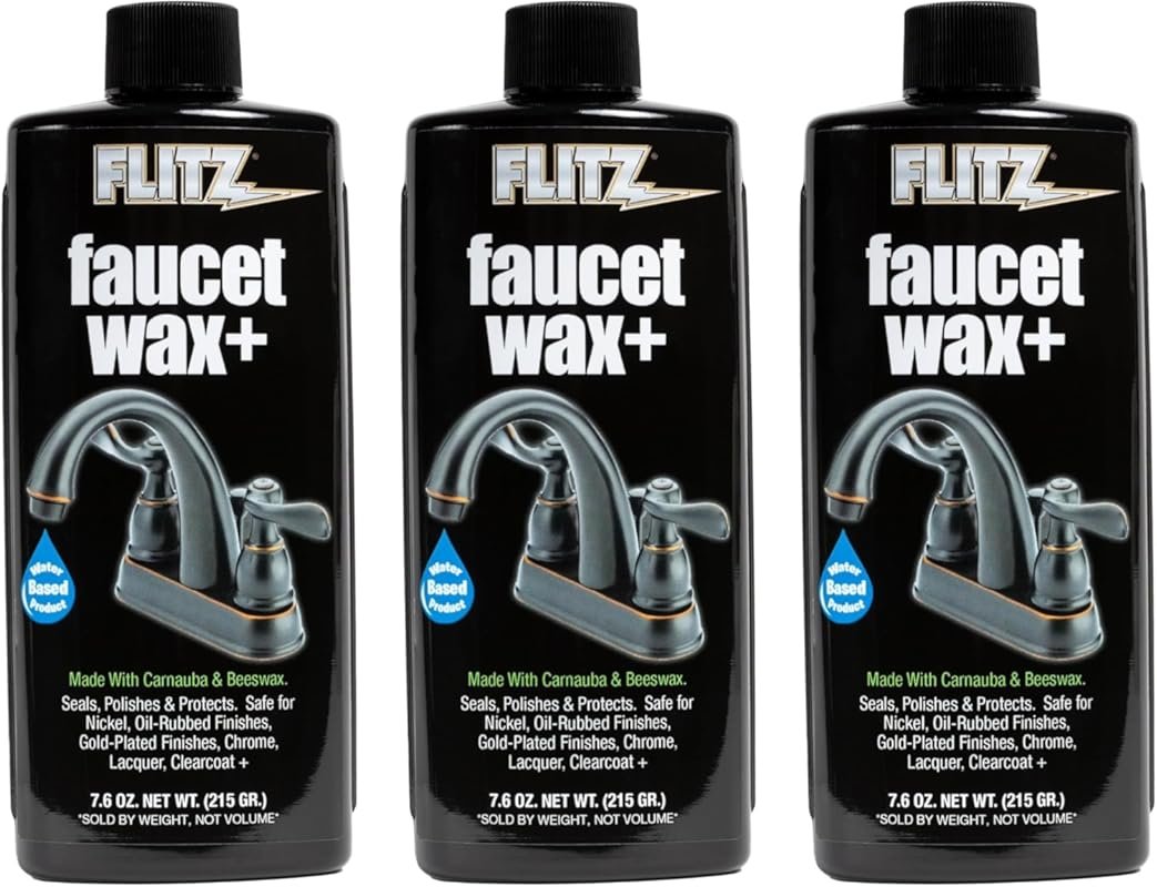 Flitz Faucet Wax Plus 3-Pack – USA-Made Water-Based Cleaner & Polish f