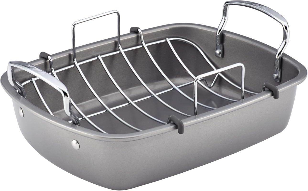 Circulon Total Nonstick Roaster, 17x13-Inch with Rack, Gray, Oven Safe