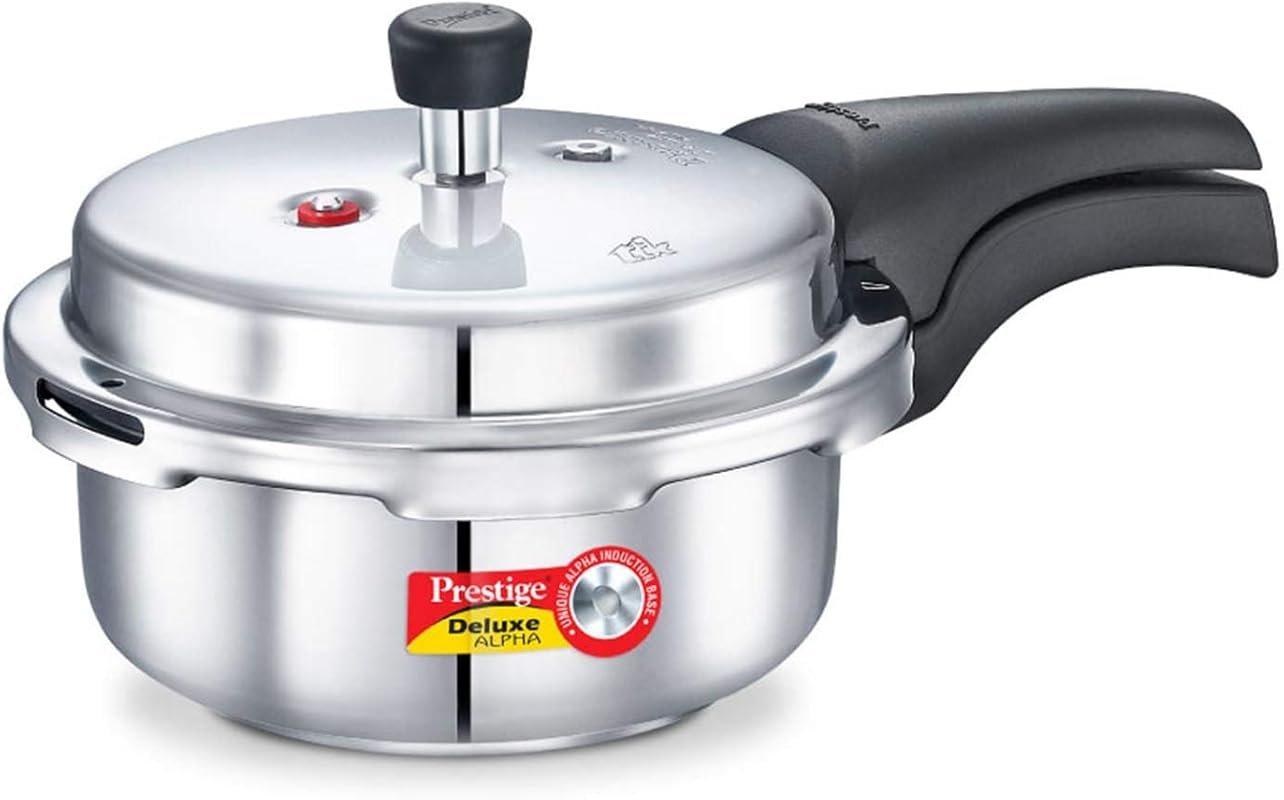 Prestige Deluxe Alpha 2L Stainless Steel Pressure Cooker, Compact Desi