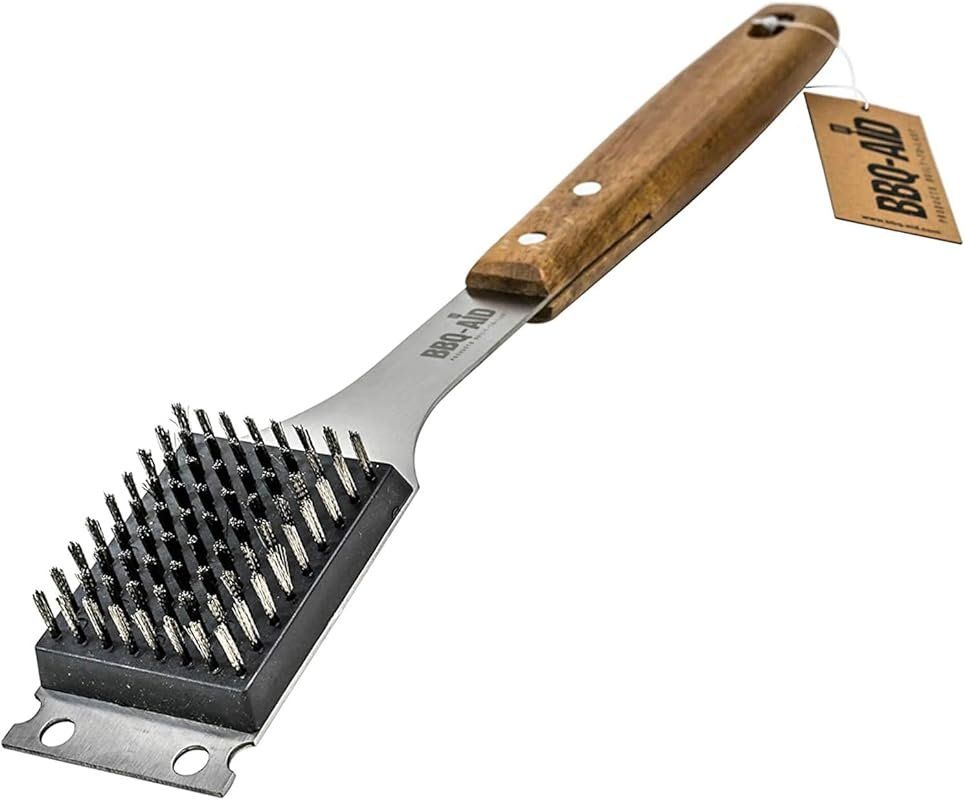BBQ-Aid Grill Brush & Scraper – Extended Wooden Handle & Replaceable S
