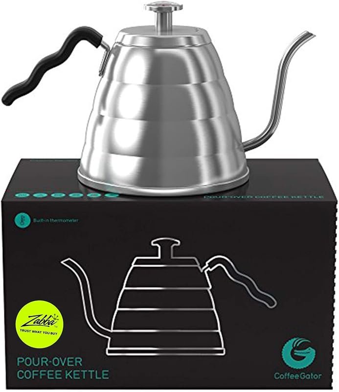 Coffee Gator Gooseneck Kettle with Thermometer 34oz Stainless Steel fo
