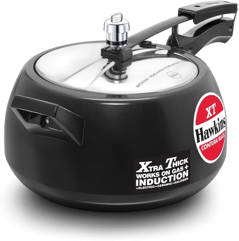 Hawkins Contura Hard‑Anodized 5L Pressure Cooker, Black, Induction Com
