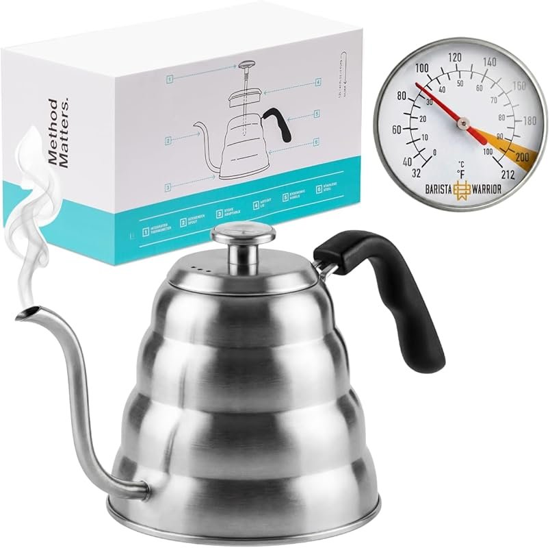Barista Warrior Gooseneck Kettle with Thermometer 1.2L Stainless Steel