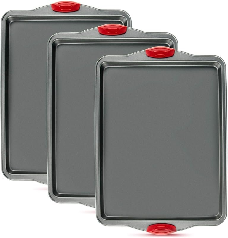 Premium Nonstick Carbon Steel Baking Sheets, Set of 3, Warp-Resistant,