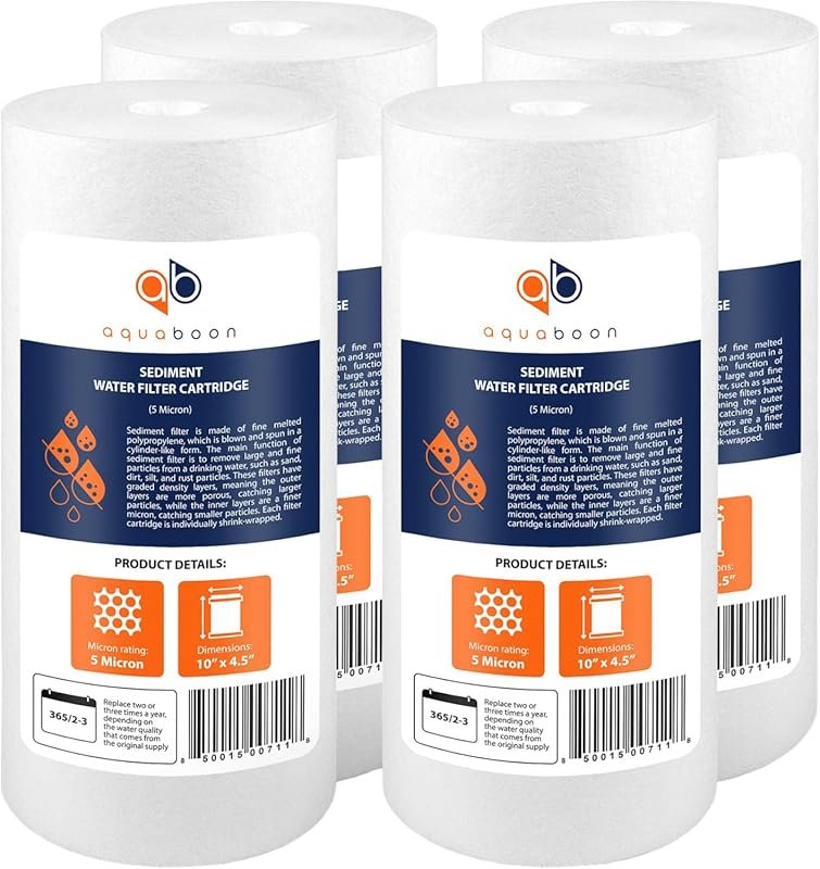 Aquaboon 5 Micron Well Water Sediment Filter, 4-Pack for Whole House F