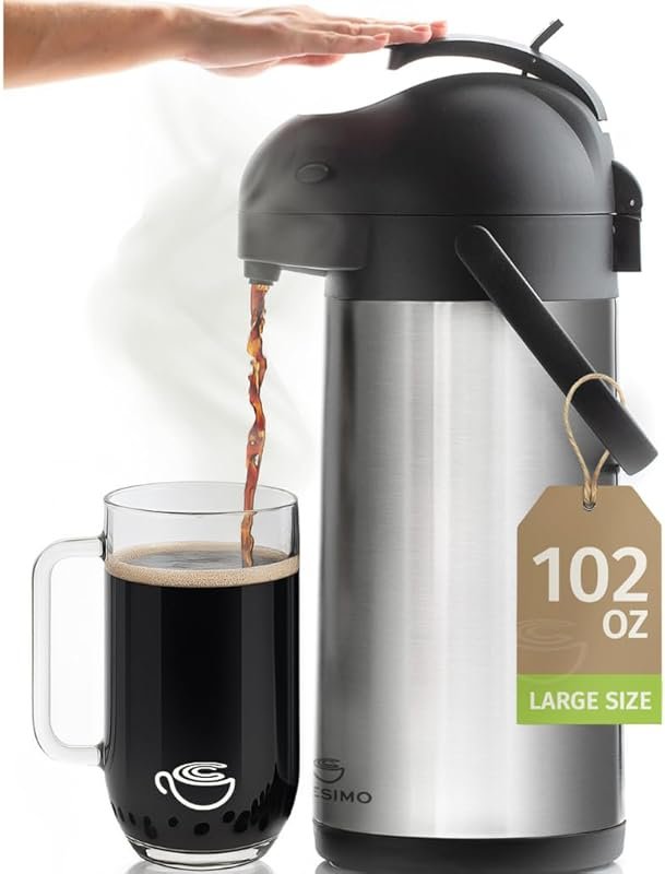 Cresimo 3L Airpot Coffee Carafe with Pump, 12-Hour Insulated Stainless
