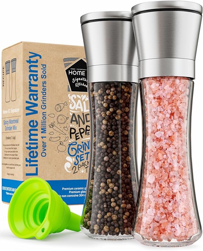 Home EC Premium Stainless Steel Salt & Pepper Grinder Set – Adjustable