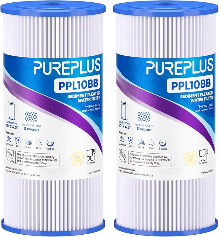 PUREPLUS 5 Micron Pleated Sediment Filter for Well Water Compatible wi