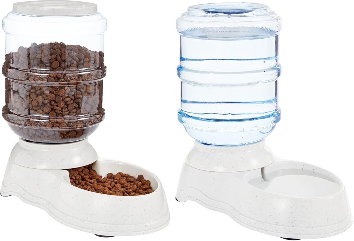 Amazon Basics Pet Water Dispenser and Gravity Food Feeder, 1-Gallon Se