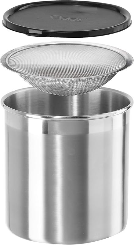 Oggi Stainless Steel Jumbo Grease Container with Removable Strainer an