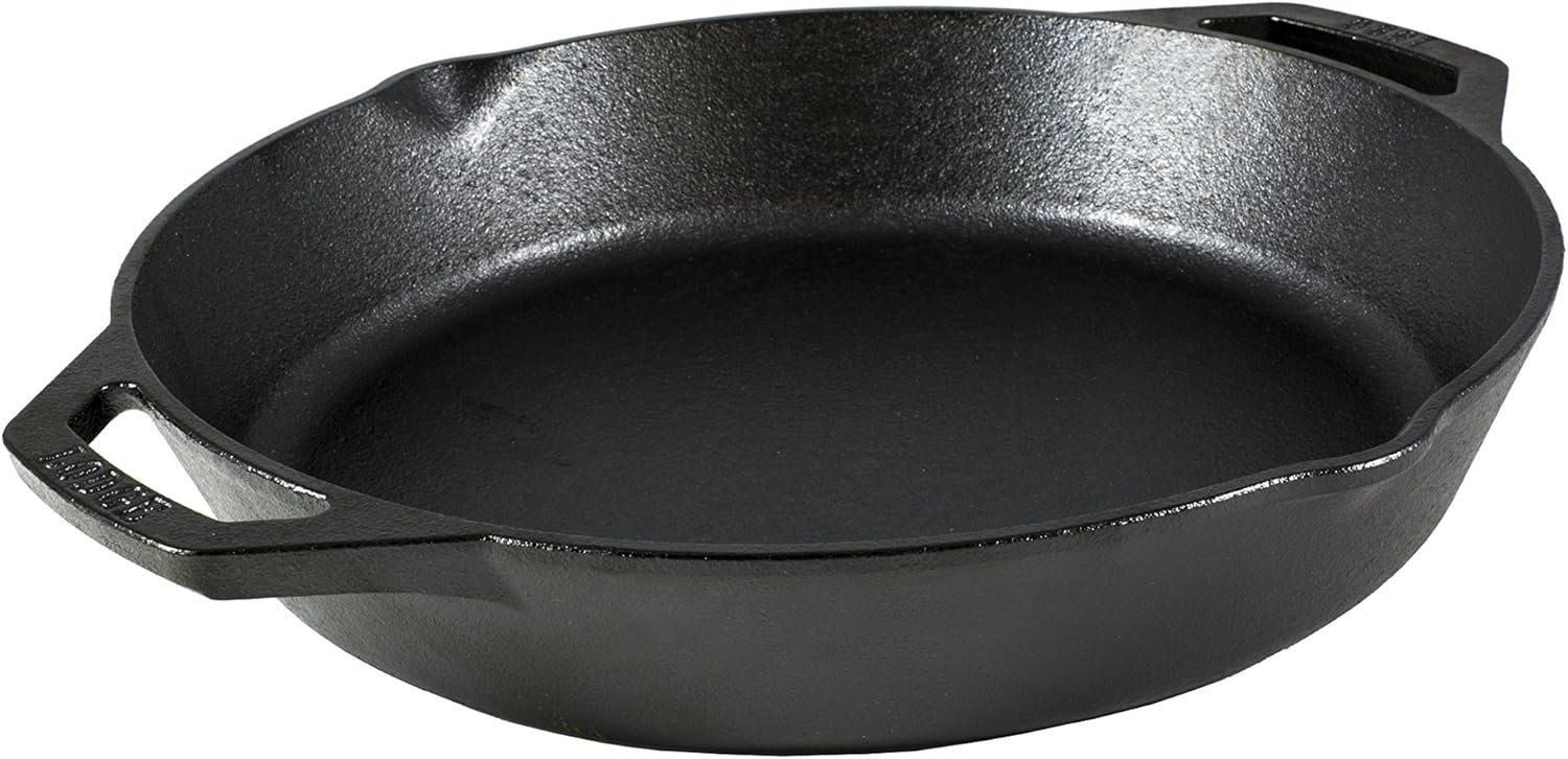 Lodge Seasoned Cast Iron Dual-Handle Pan – Even Heat Distribution – Ov