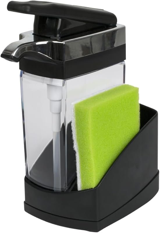 Casabella Sink Sider Solo 2-in-1 Soap Pump & Sponge Caddy, Black/Chrom